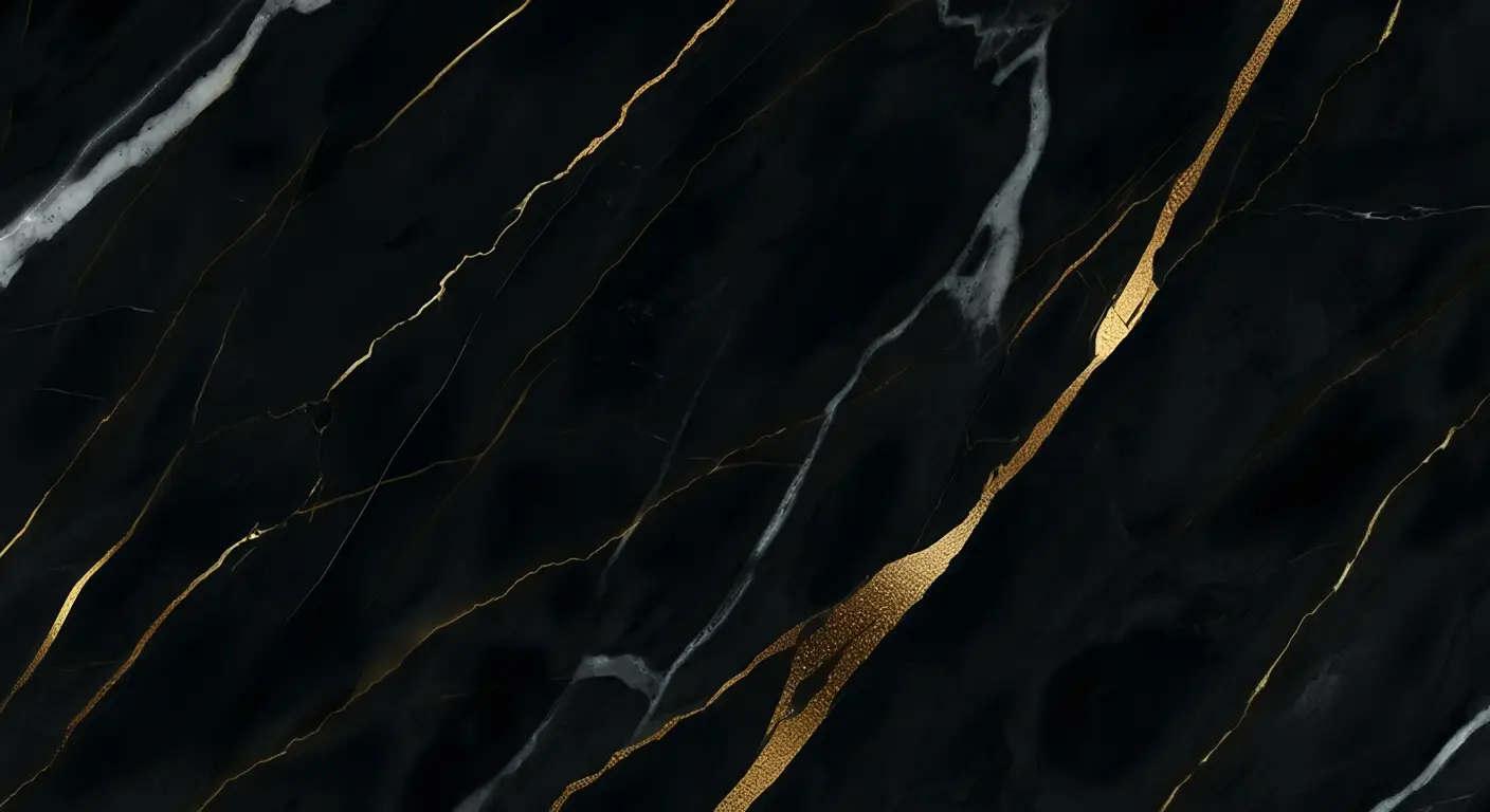 Black marble surface with striking gold and white veining