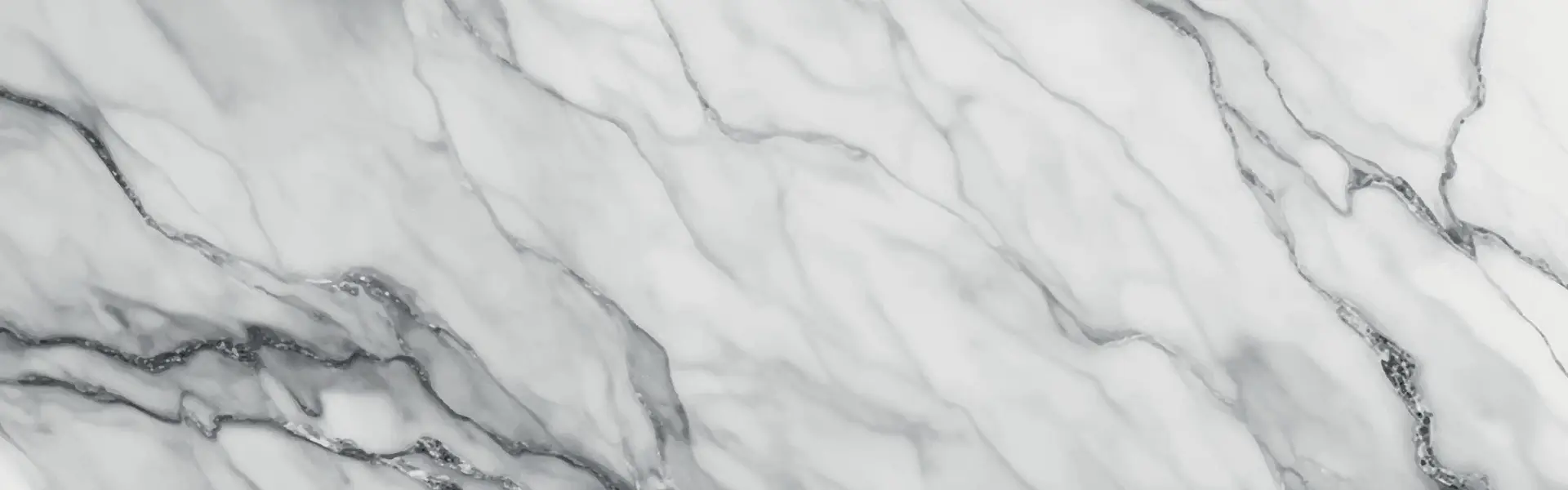 White marble surface with flowing gray veining, wide texture view